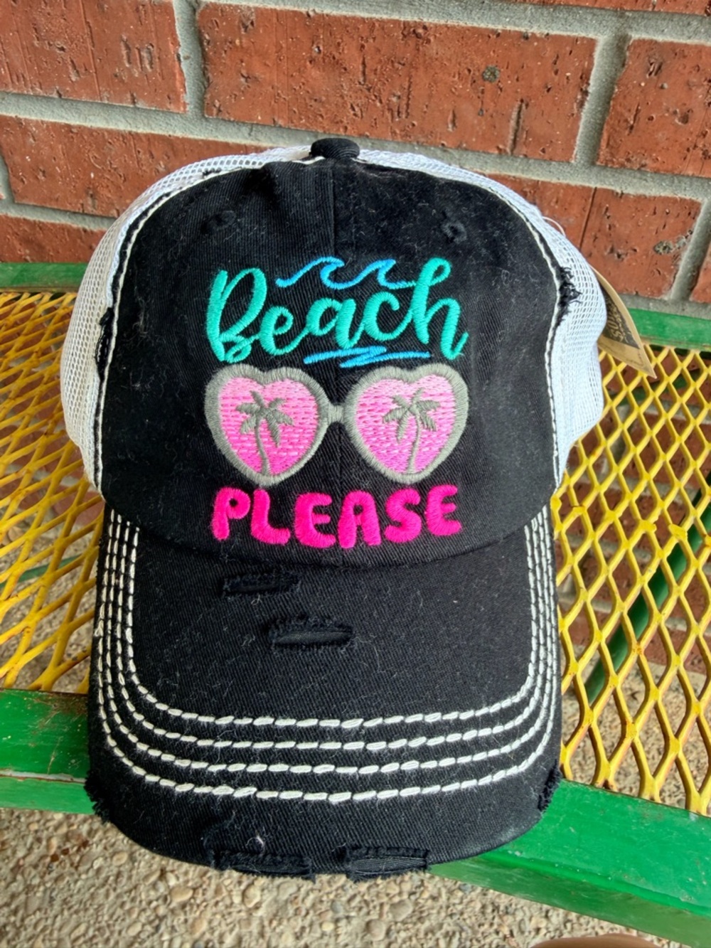 KBETHOS Black and White Trucker Hat with Teal, Pink & Hot Pink Embroidery